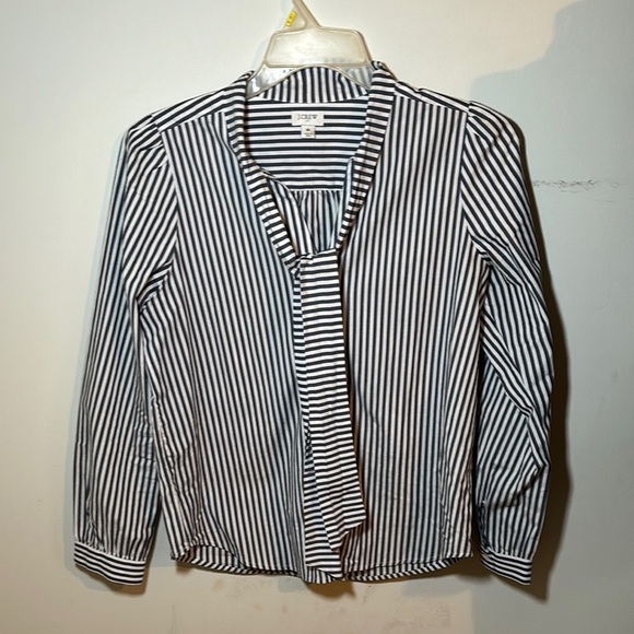 J. Crew Navy Blue and White, Tie Front Blouse - Picture 1 of 9